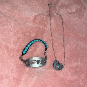 Light Blue Heart Necklace and Inspire Bracelet Set